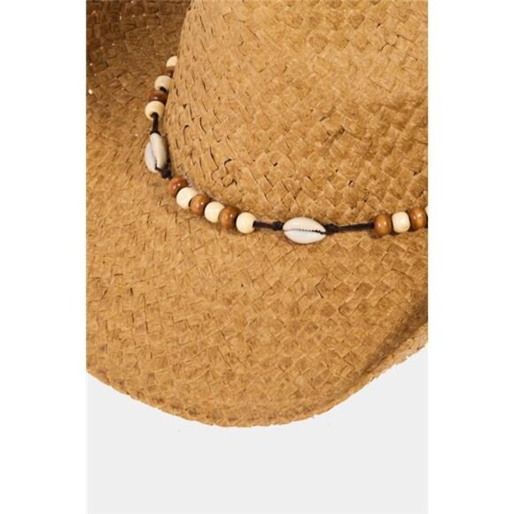 ✨NWT Fame Beaded Cowrie Shell Straw Weave Western Cowboy Hat‎ - Picture 2 of 4